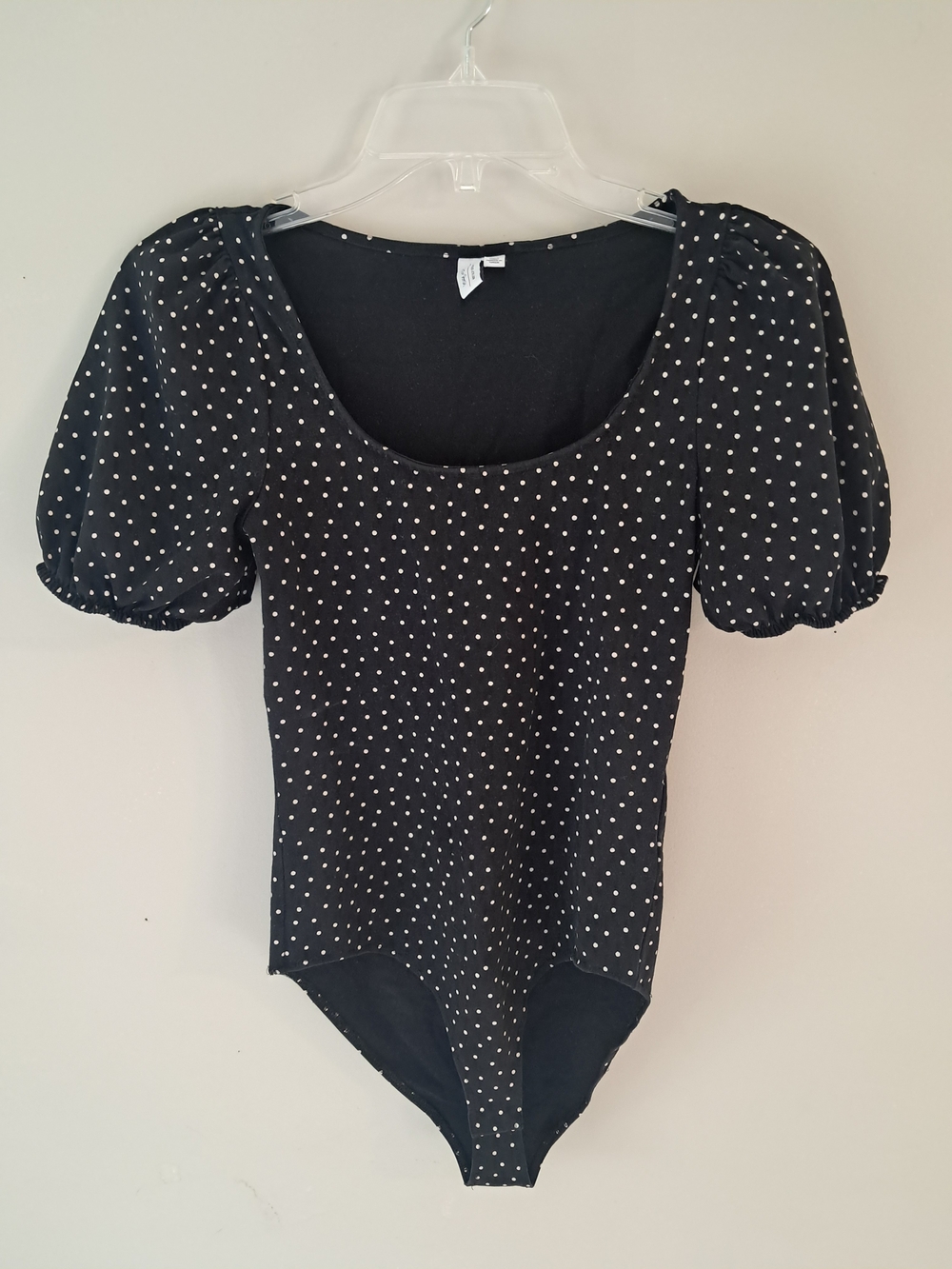 & Other Stories Black Polka Dot Puff-Sleeve Bodysuit